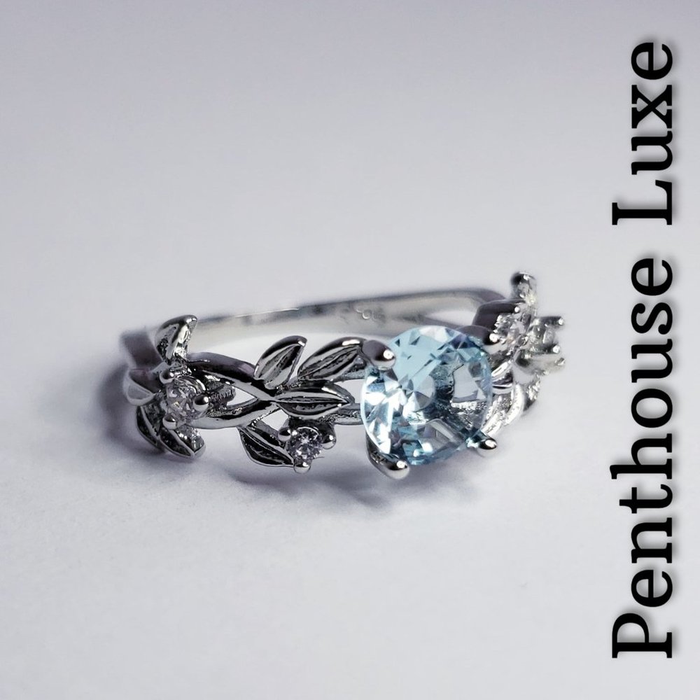 Aquamarine Silver Leaf Ring